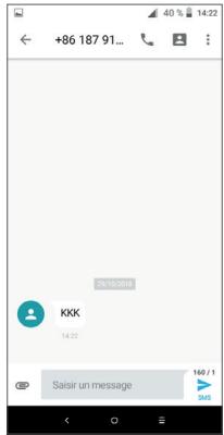 +86 187 91... 14:22 10/10/2016 KKK 14:22 Saisir un message 16 / 1 SMS