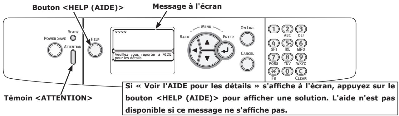 OKI MC780DFN - Lorsqu'un message d'erreur s'affiche sur l'écran (lorsque le témoin ATTENTION s'allume/clignote) - 1