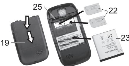 SWITEL M270 - Insérer la carte SIM, Micro-SD et la pile ATTENTION! - 1