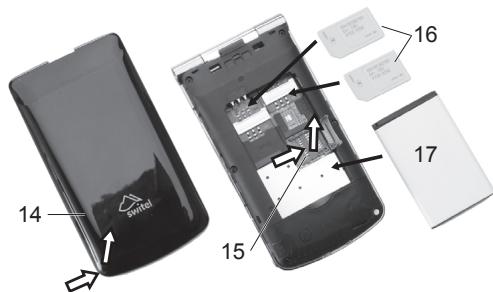 SWITEL M220 - Inserting the SIM card, Micro-SD card and battery ATTENTION! - 1