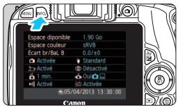 CANON EOS 250D - INFO. vérification des réglages de l'appareil photo - 1
