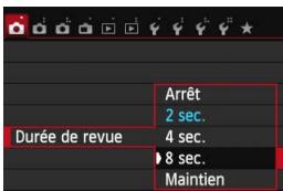 CANON EOS 250D - MENU réglage de la durée de revue des images - 1