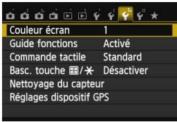 CANON EOS 250D - MENU modification des couleurs de l'écran des réglages de prise de vue - 1