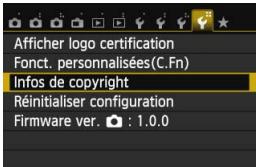 CANON EOS 250D - MENU réglage des informations sur le copyright - 1