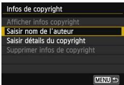 CANON EOS 250D - MENU réglage des informations sur le copyright - 2