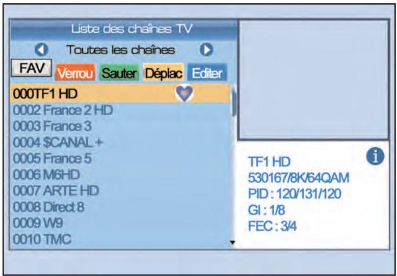 SERVIMAT TSF4500C - LISTE DES CHAINES (supprimer une chaine dans une liste de favorsis) - 1
