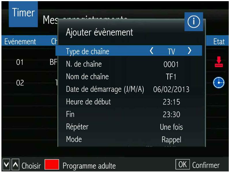OPTEX ORS9989HD - LE SOUS MENU GUIDE (Enregistrer via le guide-EPG/Presser la touche OK pour ouvrir le timer) - 1