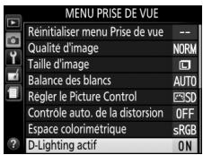 NIKON D850 - Affichez les options de d-lighting actif. - 1