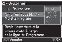 PENTAX 645Z - Réglage du fonctionnement du bouton vert en mode M/TAv - 1
