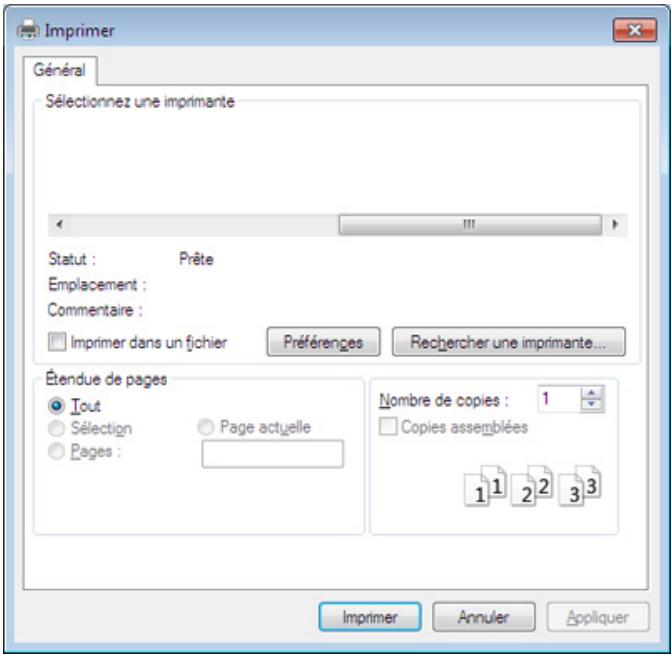 Imprimer Général Sélectionnez une imprimante Statut : Prête Emplacement : Commentaire : Imprimer dans un fichier Préférences Rechercher une imprimante... Étendue de pages Iout Sélection Page actuelle Pages : Nombre de copies : 1 Copies assemblées 1 1 2 3 Imprimer Annuler Appliquer