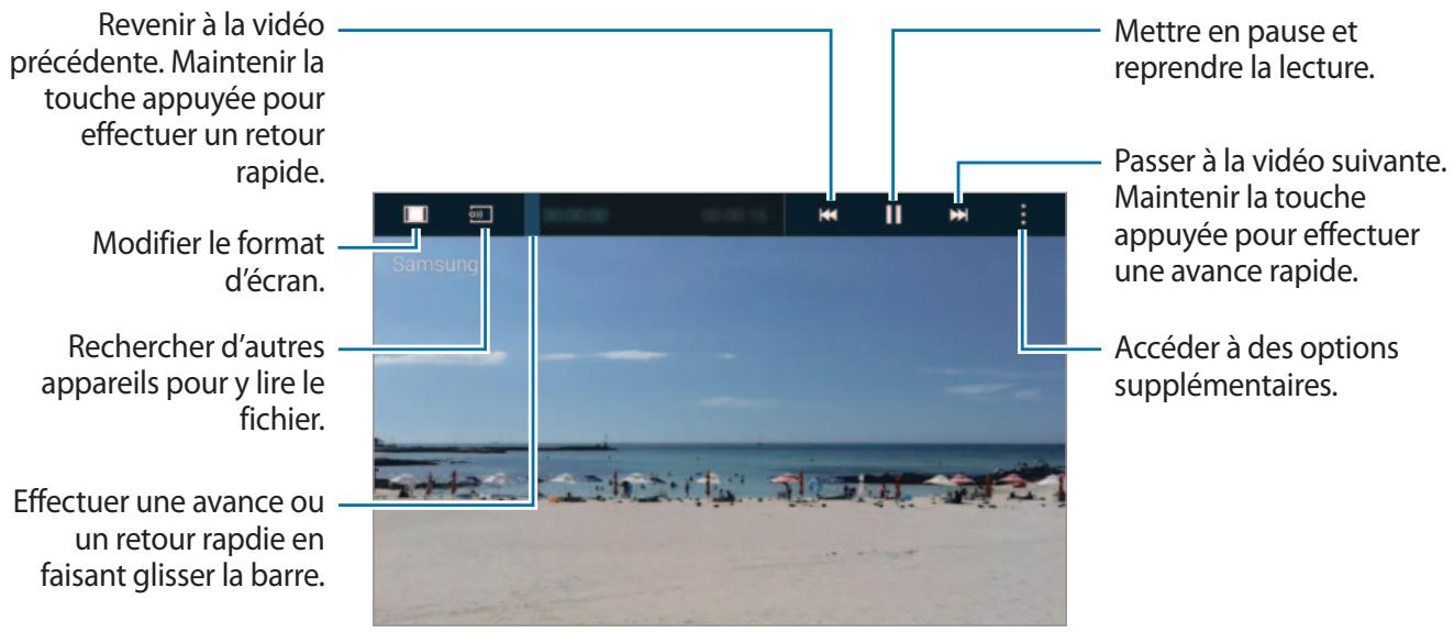 Revenir à la vidéo précédente. Maintenir la touche appuyée pour effectuer un retour rapide. Modifier le format d'écran. Rechercher d'autres appareils pour y lire le fichier. Effectuer une avance ou un retour rapide en faisant glisser la barre. Mettre en pause et reprendre la lecture. Passer à la vidéo suivante. Maintenir la touche appuyée pour effectuer une avance rapide. Accéder à des options supplémentaires.