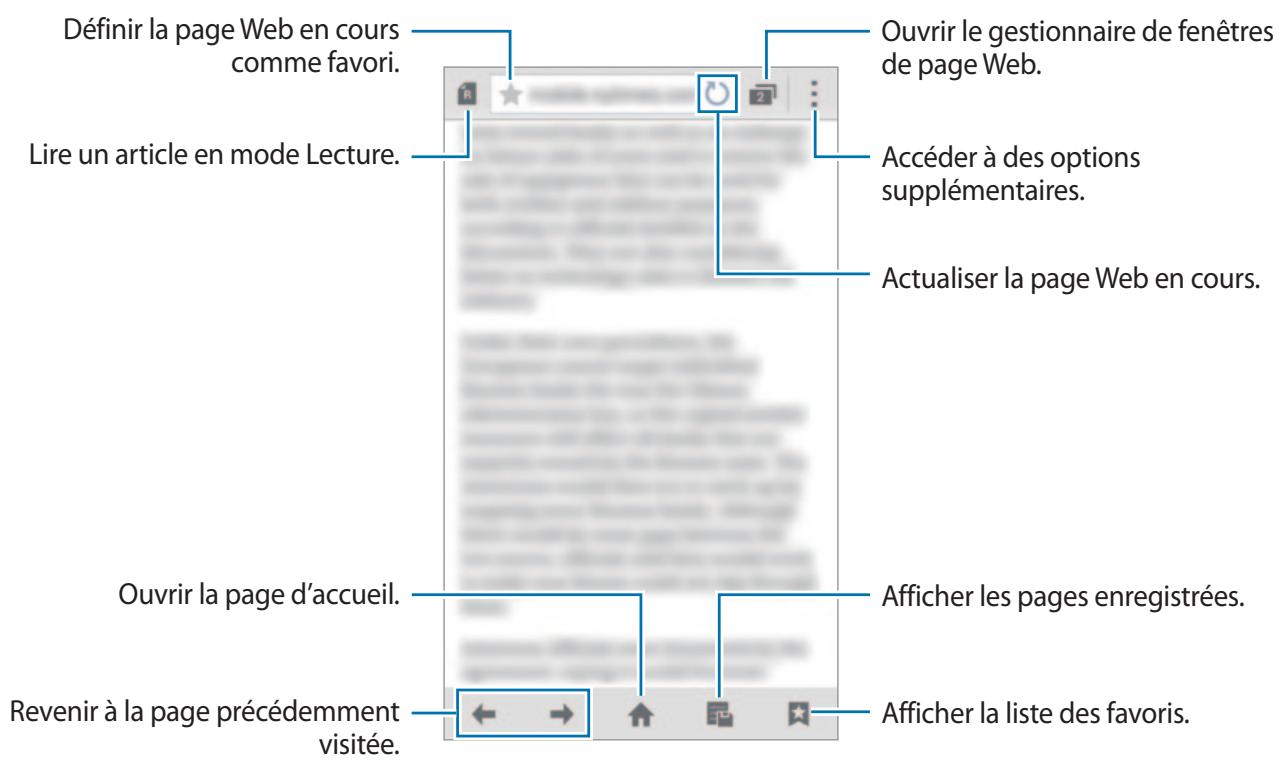 Définir la page Web en cours comme favori. Lire un article en mode Lecture. Ouvrir la page d'accueil. Revenir à la page précédemment visitée. Ouvrir le gestionnaire de fenêtres de page Web. Accéder à des options supplémentaires. Actualiser la page Web en cours. Afficher les pages enregistrées. Afficher la liste des favoris.