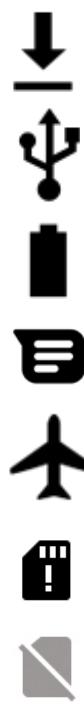 Vertical sequence of black-and-white icons representing functions like download, USB, battery, airport, and document.