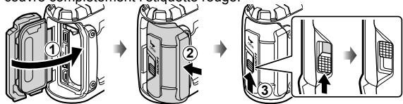 OLYMPUS TG-TRACKER - Suivez les étapes ①, ② et ③ pour fermer le couvercle de la batterie/logement de carte/connecteur. - 1