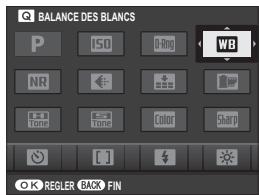 BALANCE DES BLANCS P ISO 0-Rim WB NR NR Tone Tone Color Sharp OK REGLER BACK FIN