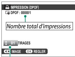 IMPRESSION (DPOF) DPOF : 00001 Nombre total d'impressions 01 TIRAGES IMAGE REGLER