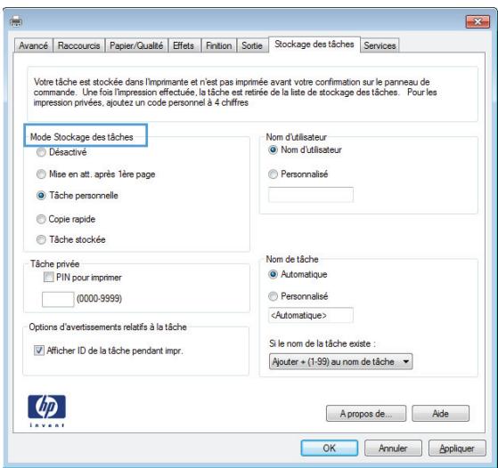 HP LASERJET ENTERPRISE M880Z - Sélectionnez une option Mode Stockage des tâches. - 1