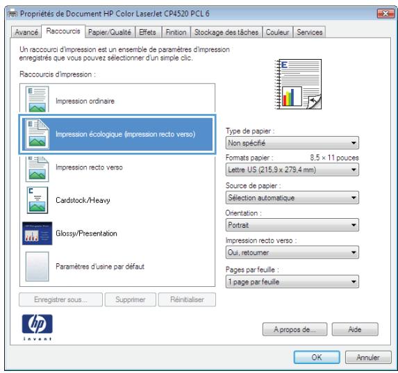 HP LASERJET ENTERPRISE M880Z - Utiliser un raccourci d'impression (Windows) - 3