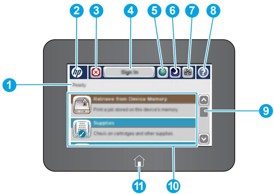HP LASERJET ENTERPRISE FLOW M830Z - Vue du panneau de commande (panneau de commande à écran tactile, modèles x uniquement) - 2