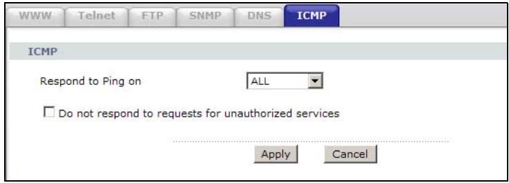 ZYXEL ARMOR Z1 NWD6605 - The ICMP Screen - 1