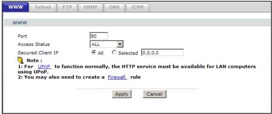 ZYXEL ARMOR Z1 NWD6605 - Configuring the WWW Screen - 1