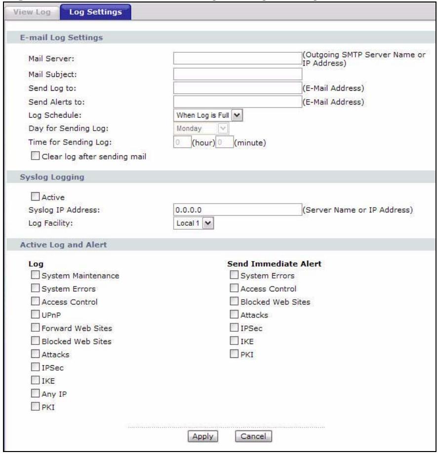ZYXEL ARMOR Z1 NWD6605 - The Log Settings Screen - 1
