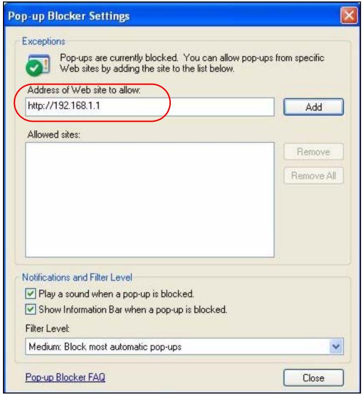 ZYXEL ARMOR Z1 NWD6605 - Enable Pop-up Blockers with Exceptions - 2