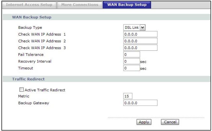 ZYXEL ARMOR Z1 NWD6605 - The WAN Backup Setup Screen - 1