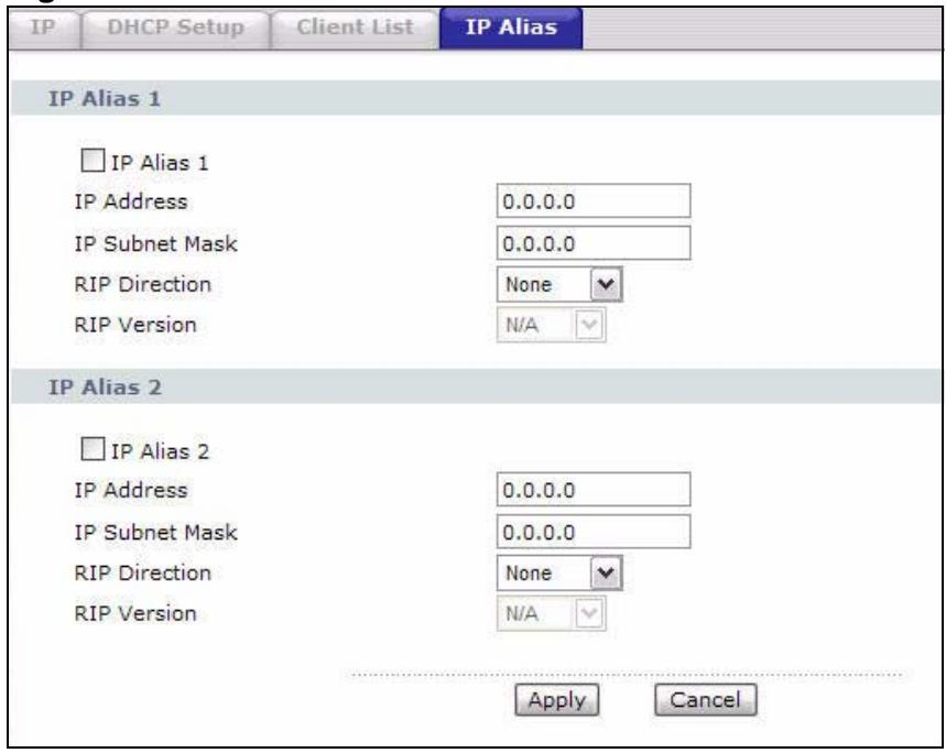 ZYXEL ARMOR Z1 NWD6605 - Configuring the LAN IP Alias Screen - 1