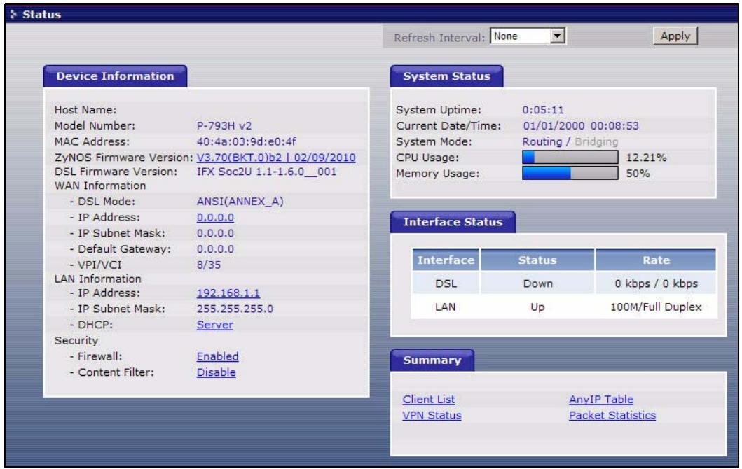 ZYXEL ARMOR Z1 NWD6605 - The Status Screen - 1