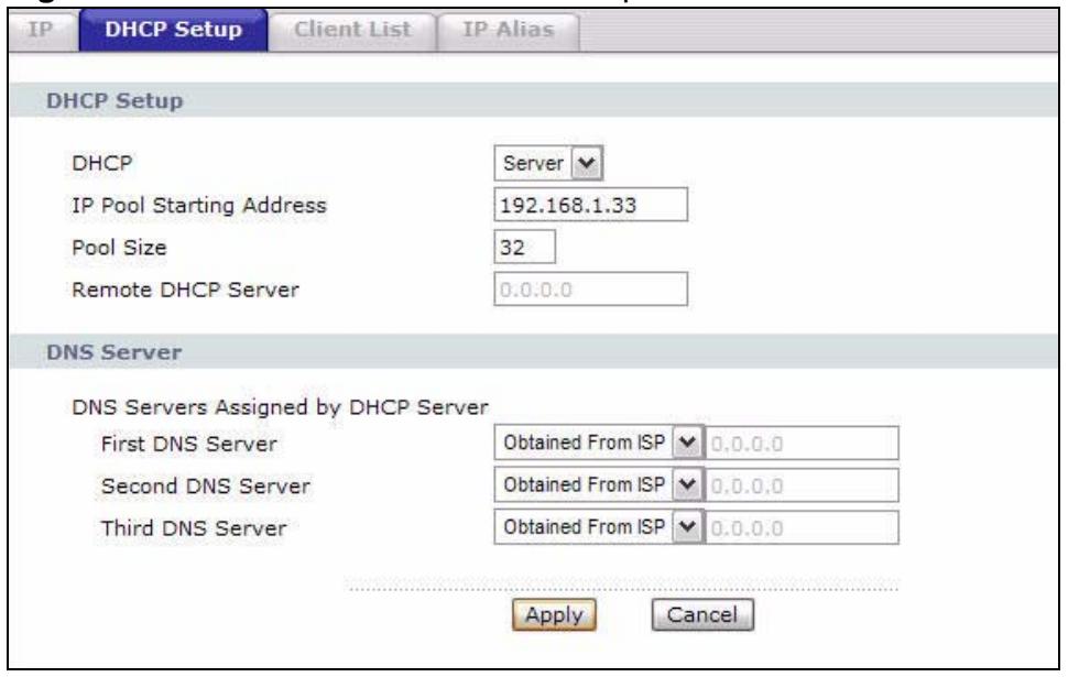 ZYXEL ARMOR Z1 NWD6605 - The DHCP Setup Screen - 1