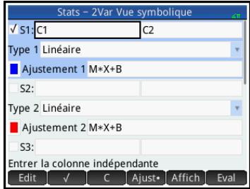 HP 11C - Choix des colonnes de données et de l'ajustement - 2