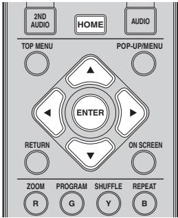 2ND AUDIO HOME AUDIO TOP MENU POP-UP/MENU ENTER RETURN ON SCREEN ZOOM PROGRAM SHUFFLE REPEAT R G Y B