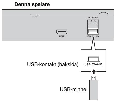 Denna spelare HDMI NETWORK USB 5V-0.5A USB-kontakt (baksida) USB 5V-0.5A USB-minne