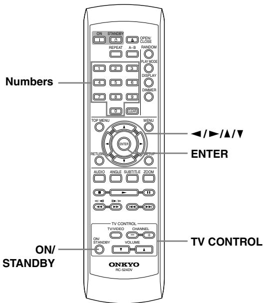 ONKYO DV-SP500 - Using the RC-524DV Remote controller with TVs from Other Manufacturers (North American model only) - 1