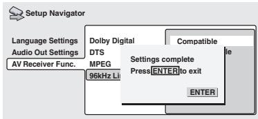 ONKYO DV-SP500 - Press ENTER to complete the setup, or press SETUP to quit the Setup Navigator without making any changes. - 1