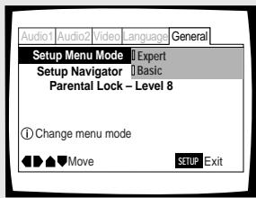 PIONEER DV-575A - Umschalten auf den Setup-Menümodus "Expert" - 1