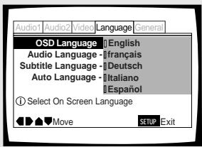 PIONEER DV-575A - Sprachenwahl für das Bildschirm-Display (OSD) - 1