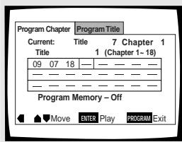 PIONEER DV-575A - Im Programmierfenster die Zifferntasten zur Eingabe der Sektor- oder Kapitelnummern in der zu programmierenden Reihenfolge drucken. - 1