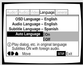 PIONEER DV-575A - Eingabe der Auto Language-Funktion zur Steuerung derprogrammabhängigen Untertitelund Audio-Sprache - 1
