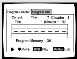 PIONEER DV-575A - Die PROGRAM-Taste drucken. Der Programm-Bildschirm erscheint nun. - 1