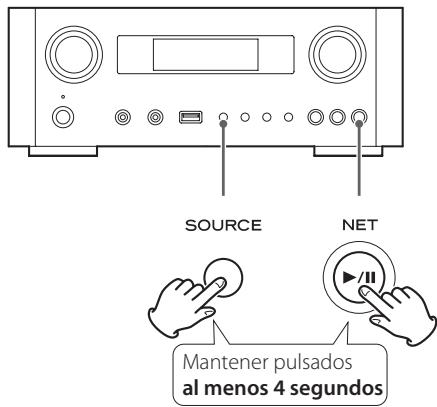 TEAC AI101DA - Con la unidad en reposo (standby), mantenga pulsado el botón SOURCE y el botón de reproducción/pausa (▶/II) a la vez durante al menos 4 segundos. - 1