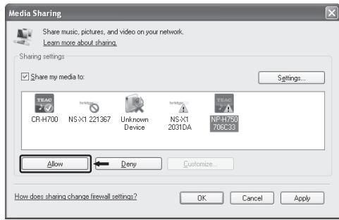 TEAC AI101DA - Select "NP-H750" and click "Allow". - 1
