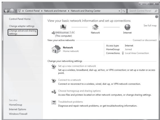 TEAC AI301DA - Click "Change advanced sharing setting". - 1
