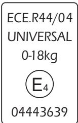 ECE.R44/04 UNIVERSAL 0-18kg E₄ 04443639