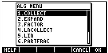 HP PRIME GRAPHING CALCULATOR - Fonctions du menu ALG - 1