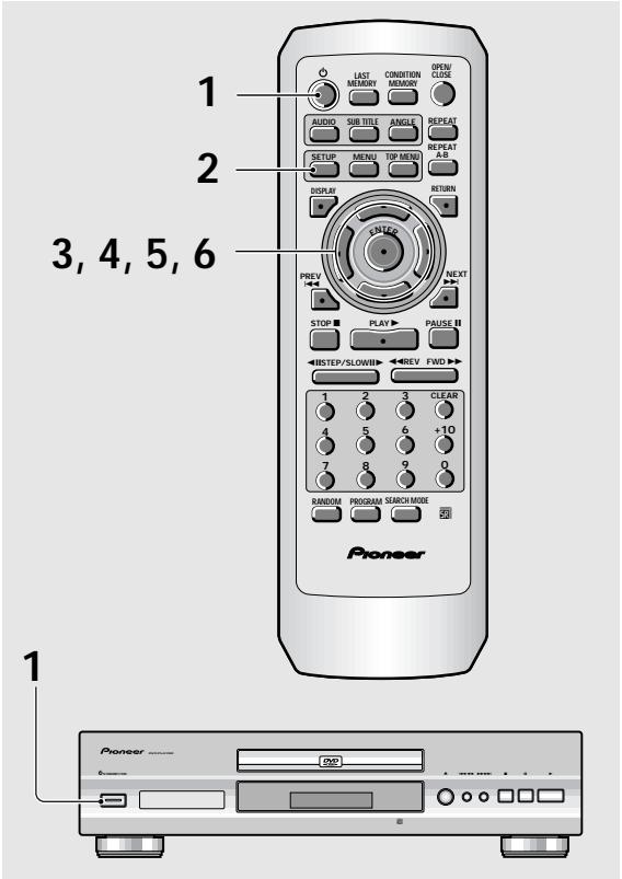 1 2 3, 4, 5, 6 Pioneer LAST MEMORY CONDITION OPEN/ CLOSE AUDIO SUB TITLE ANGLE REPEAT SETUP MENU TOP MENU REPEAT A-B DISPLAY RETURN NEXT PREV PLAY PAUSE STOP BISTEP/SLOWB REV FWD 1 2 3 CLEAR 4 5 6 +10 7 8 9 0 RANDOM PROGRAM SEARCH MODE OK 1 Pioneer ...... DVD