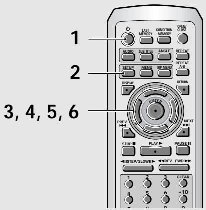 1 2 3, 4, 5, 6 LAST MEMORY CONDITION OPEN/ CLOCK AUDIO SUB TITEL ANGLE REPEAT SETUP MENU TOP MEND A-B DISPLAY RETURN PREV NEXT STOP PLAY PAUSE ←BSTEP/SLOWB→←REV FWD→ 1 2 3 CLEAR 4 5 6 +10