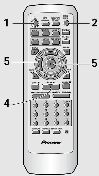 1 LAST MEMORY CONDITION MEMORY OPEN/ CLOSE 2 AUDIO SUB TITLE ANGLE REPEAT REPEAT SETUP MENU TOP MENU A/B REPLAY RETURN 5 NEXT PREV STOP PLAY PAUSE Ⅱ RISTEP/SLOW REV FWD Ⅲ 4 1 2 3 CLEAR 7 8 9 0 RANDOM PROGRAM SEARCH MODE Pioneer