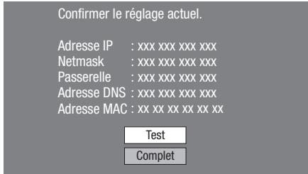 SHARP BD-HP90S,MV - Pour tester la connexion à Internet, après avoir confirmé les réglages, appuyez sur ▲/▼ afin de sélectionner « Test », et appuyez ensuite sur ENTER. - 1